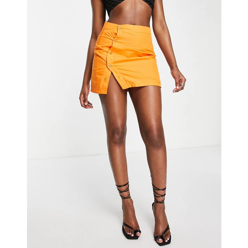 Missyempire Womens Side Button Skirt In Orange