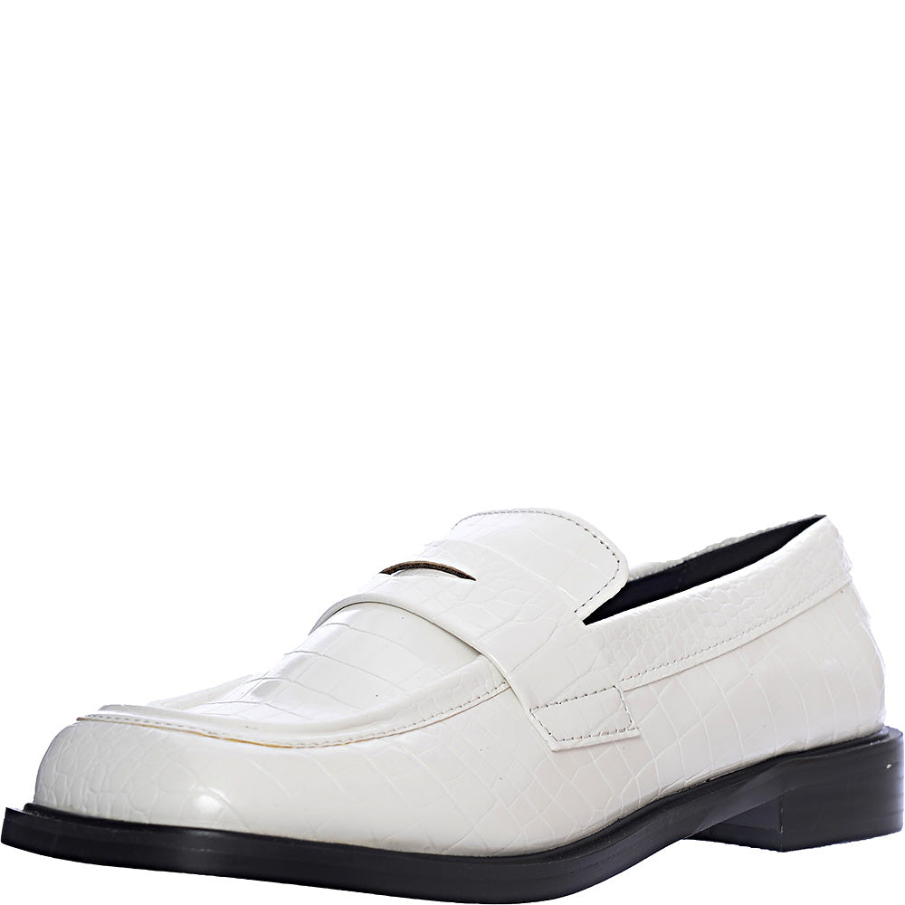 Shellys London Women's White Croc Power Loafer