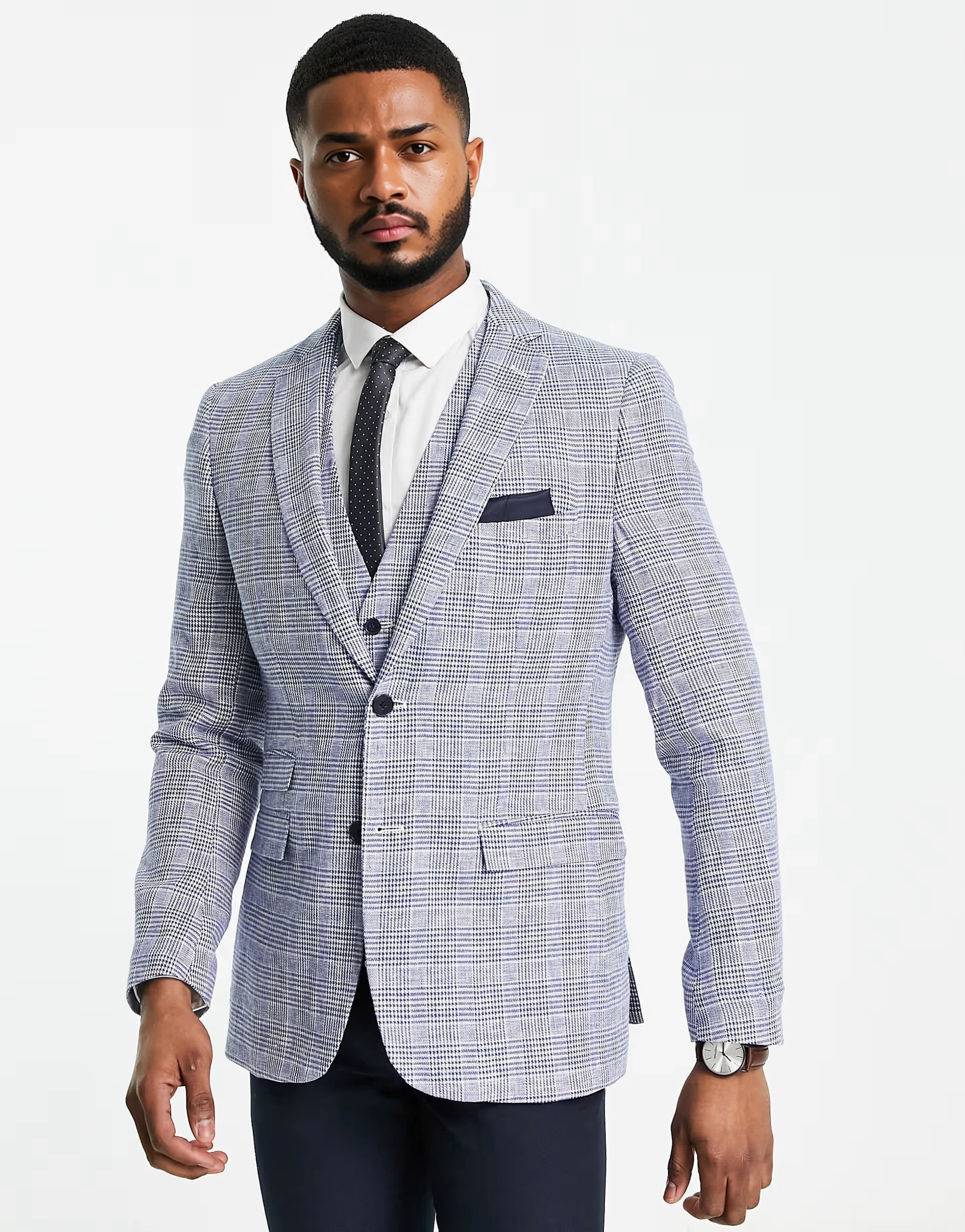 Mens French Connection Linen Checked Suit Jacket in Grey