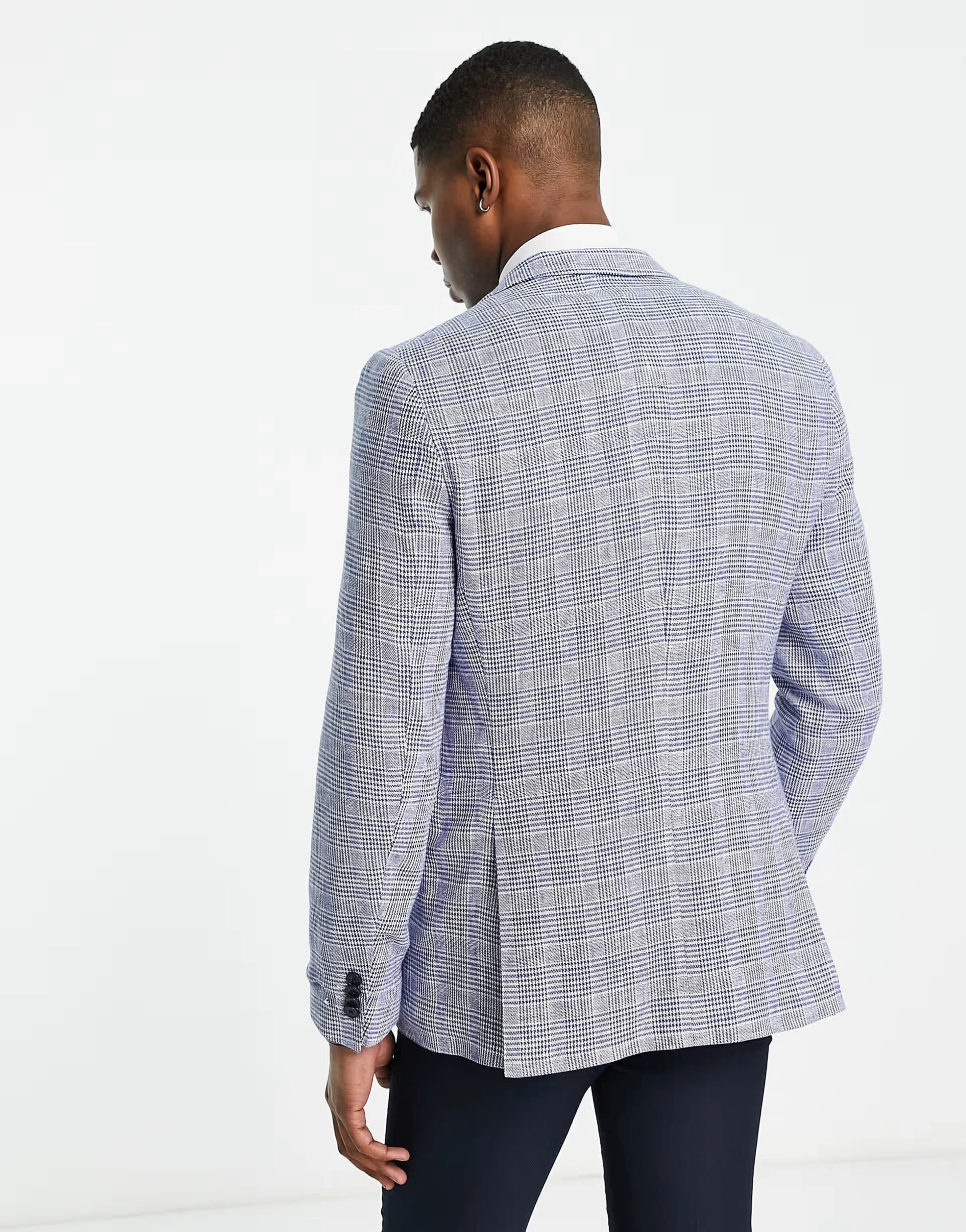 Mens French Connection Linen Checked Suit Jacket in Grey