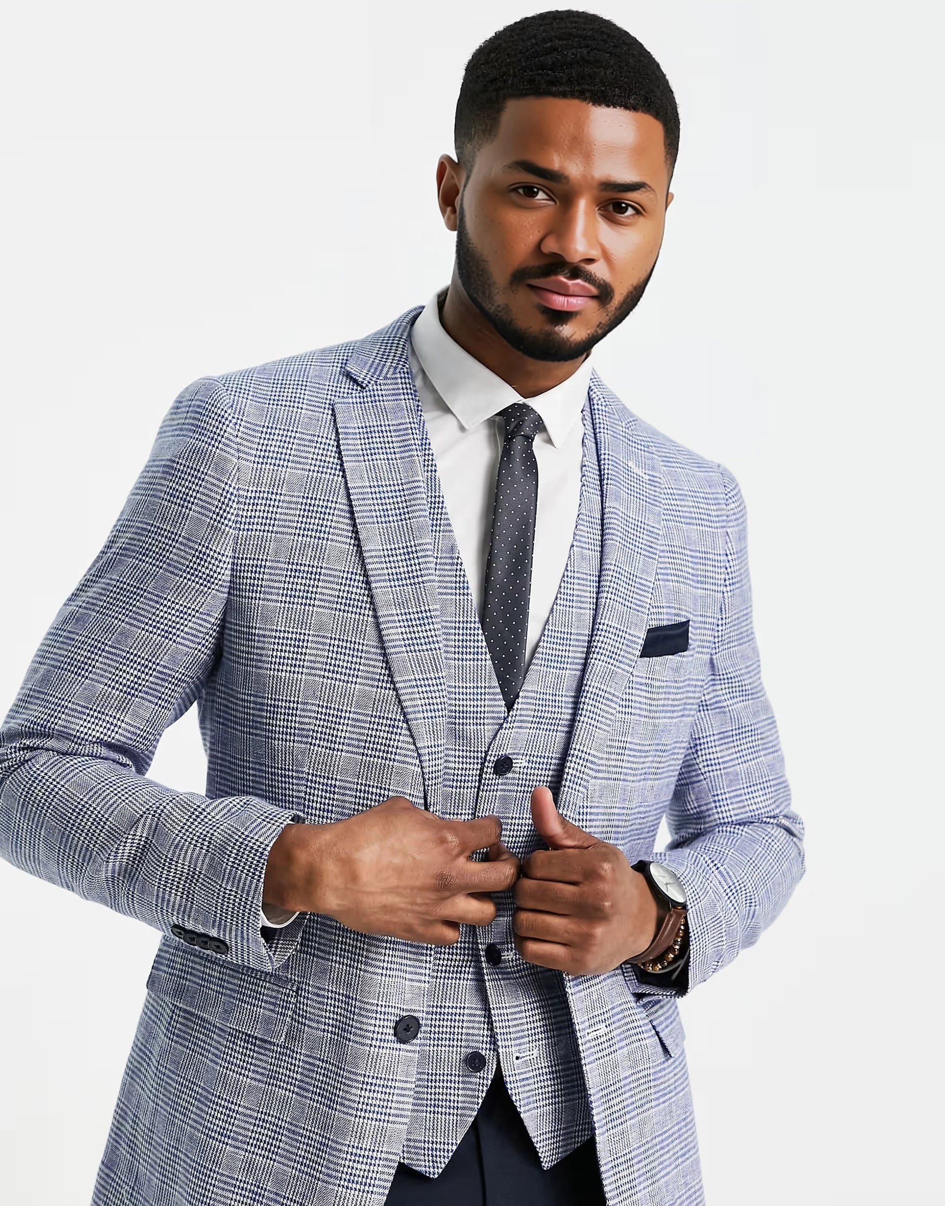 Mens French Connection Linen Checked Suit Jacket in Grey