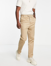 Bando Mens Carrot Fit Tapered Suit Trousers in Taupe