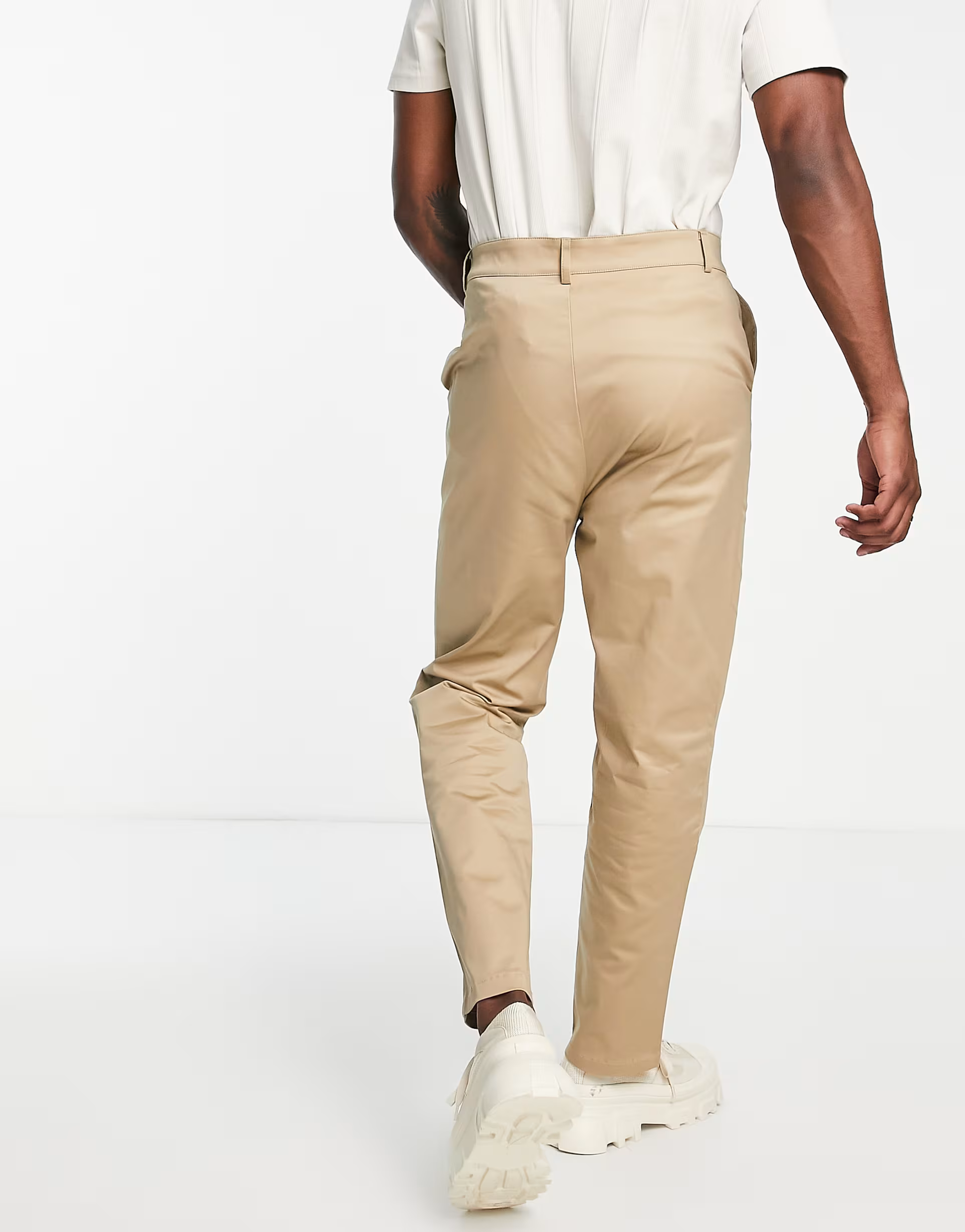 Bando Mens Carrot Fit Tapered Suit Trousers in Taupe