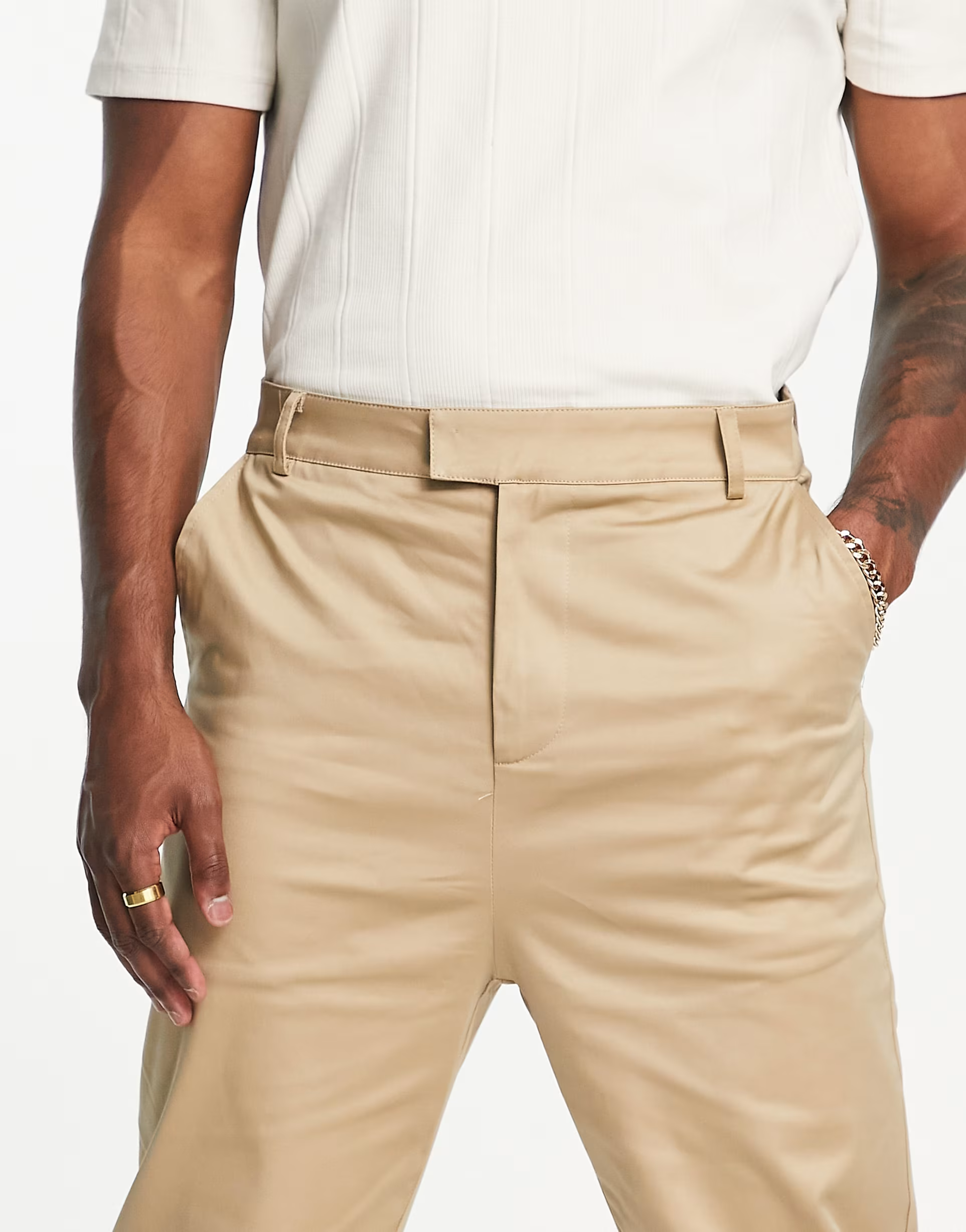Bando Mens Carrot Fit Tapered Suit Trousers in Taupe