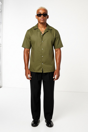 Bando Mens Short Sleeve Revere Collar Shirt in Khaki
