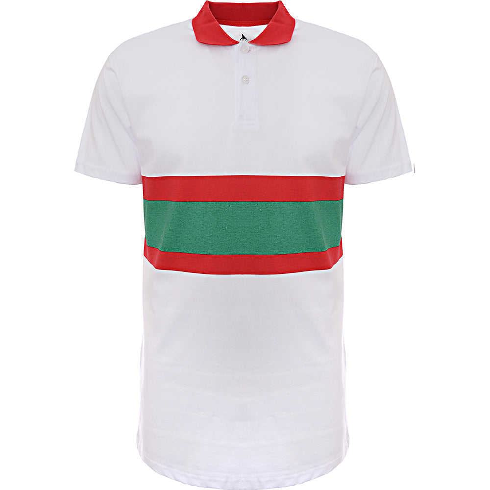 American Stitch Mens White Stripe Polo Shirt with Contrast Collar