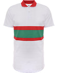 American Stitch Mens White Stripe Polo Shirt with Contrast Collar