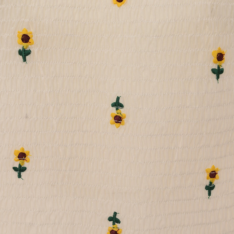 Labelrail x Collyer Twins Womens White Shirred Cropped Blouse with Sunflower Embroidery