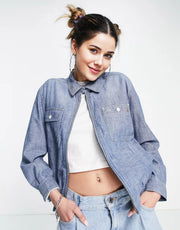 Womens Polo Ralph Lauren Windbreaker Icon Logo Jacket in Chambray