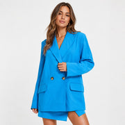 NaaNaa Womens Petite Dad Blazer in Cyan Blue