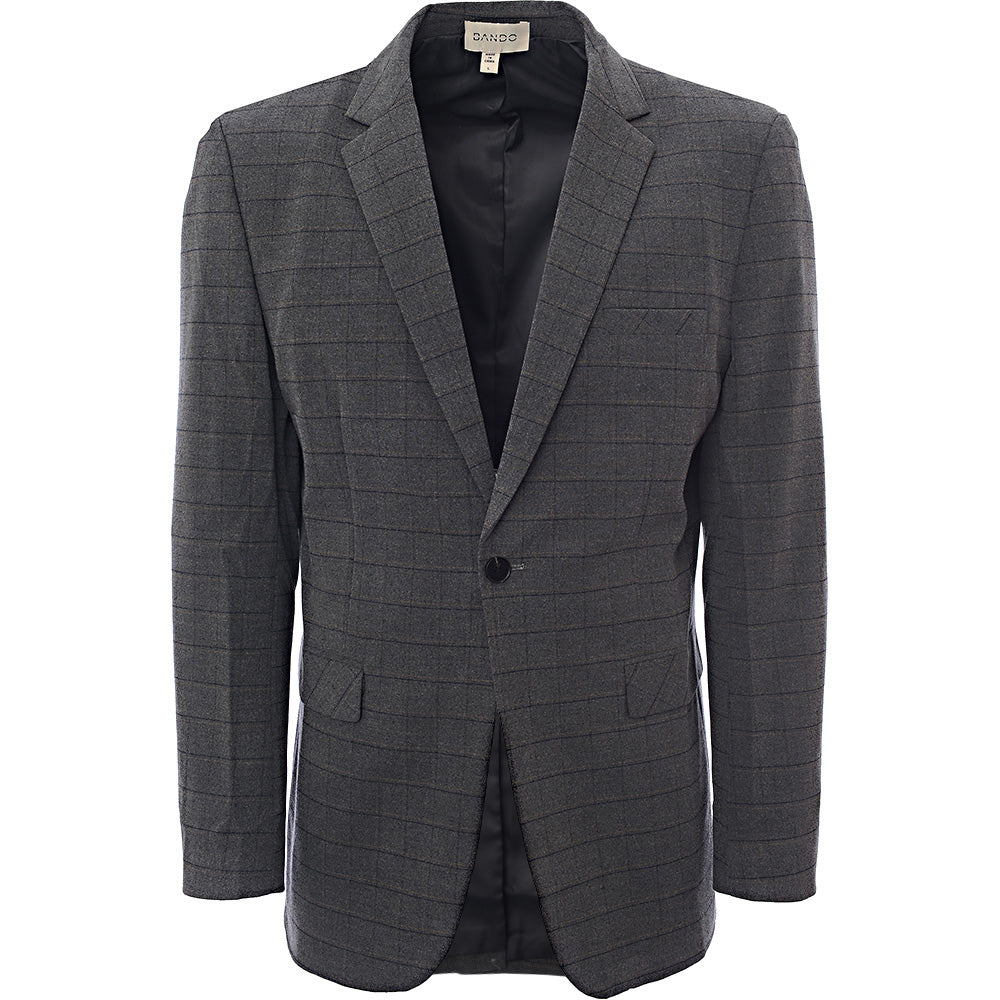 Bando Mens Slim Fit Suit Jacket in Grey Check