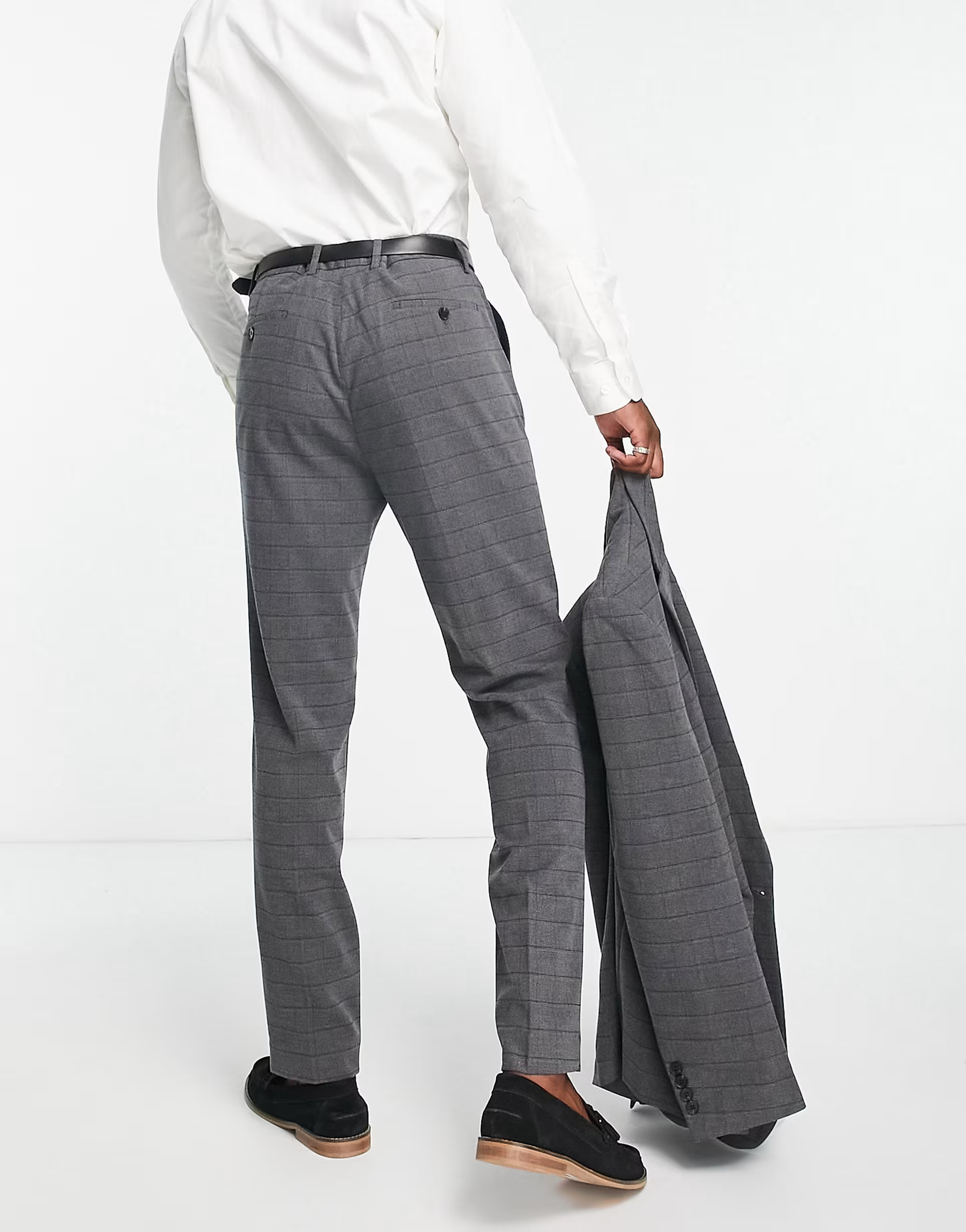 Bando Mens Slim Fit Suit Trousers in Grey Check