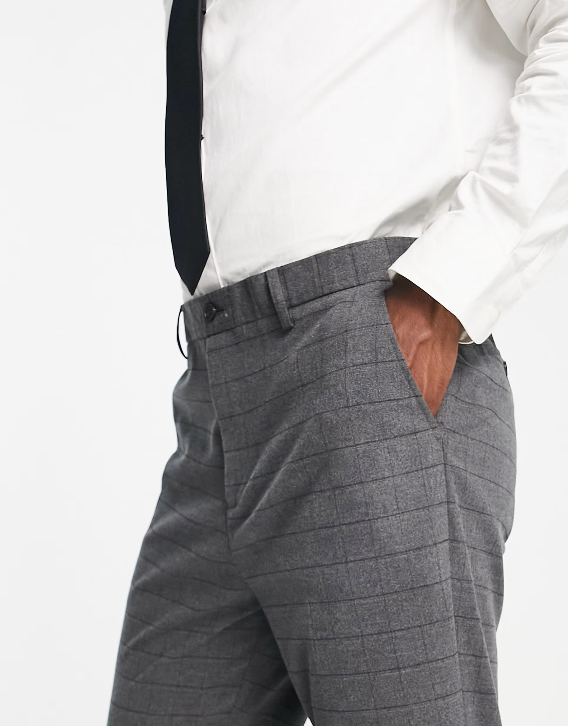 Bando Mens Slim Fit Suit Trousers in Grey Check