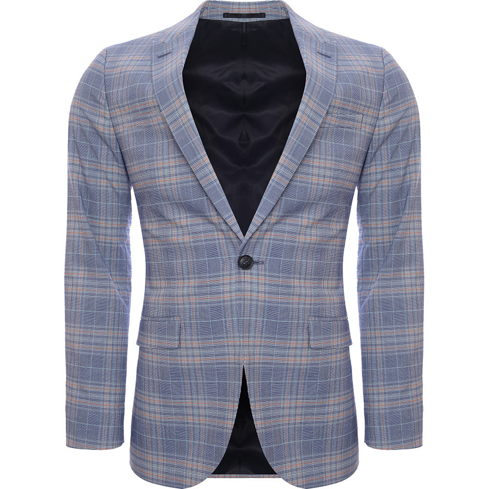 Bando Men's Blue Check Slim Suit Jacket