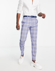 Bando Mens Slim Suit Trousers in Navy Check In Navy