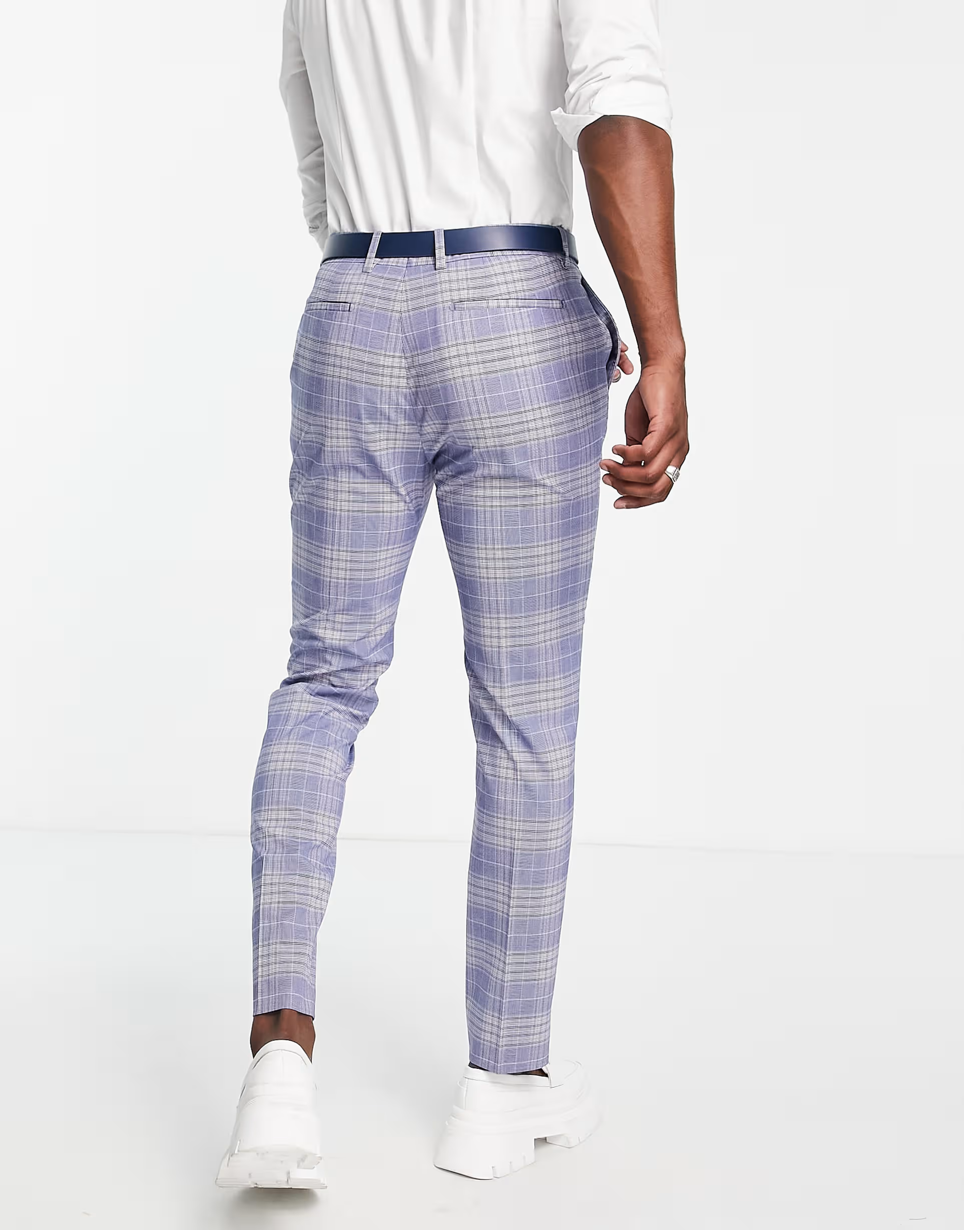 Bando Mens Slim Suit Trousers in Navy Check In Navy