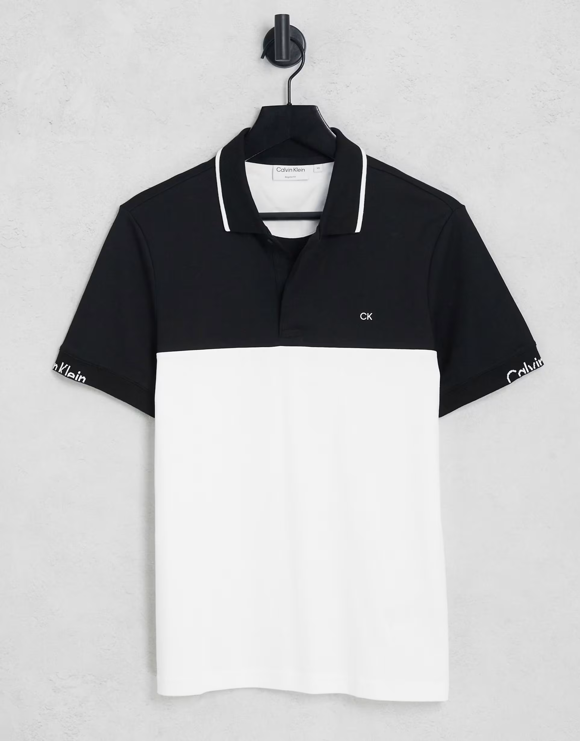 Calvin Klein Mens Liquid Touch Blocking Logo Polo in White/Black