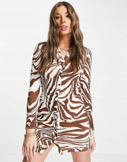 New Look Womens Ruched Front Collared Dress In Brown