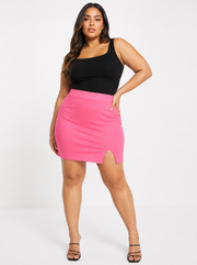 NaaNaa Plus Womens Side Split High Waisted Skirt in Fuschia