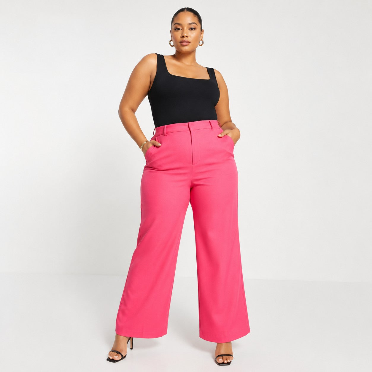 NaaNaa Plus Womens High Waisted Straight Leg Trouser in Fuschia