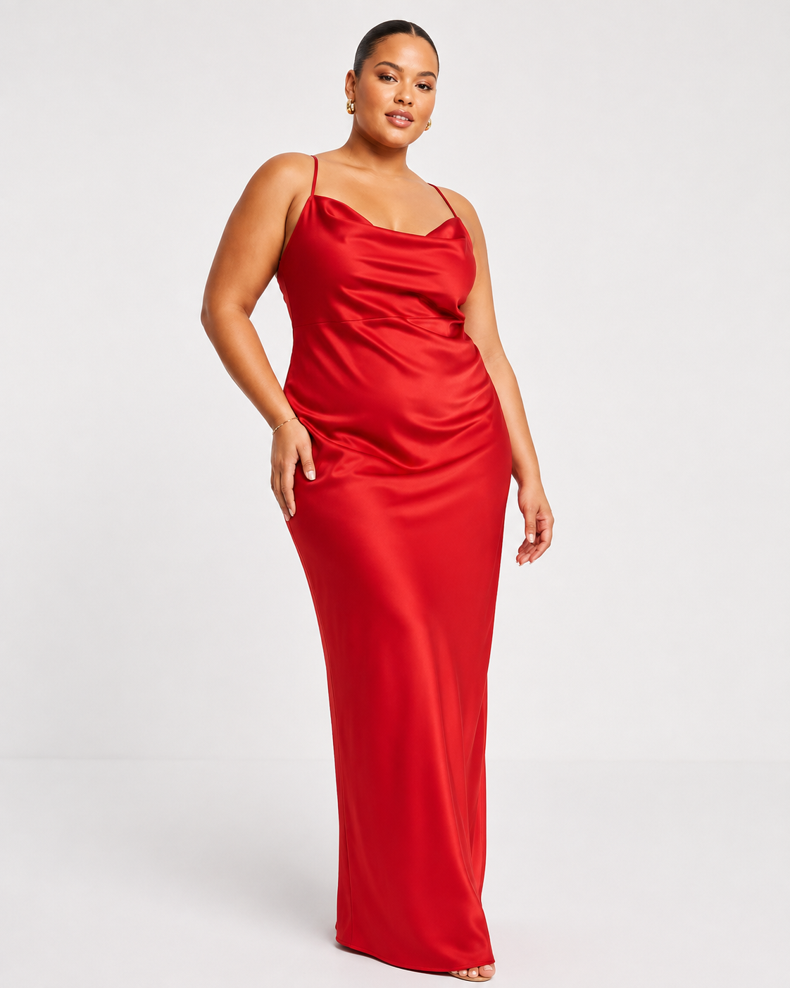 NaaNaa Plus Womens Cowl Neck Satin Maxi Dress In Red