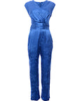 Closet London Womens Wrap Front Satin Jacquard Jumpsuit in Cobalt Floral