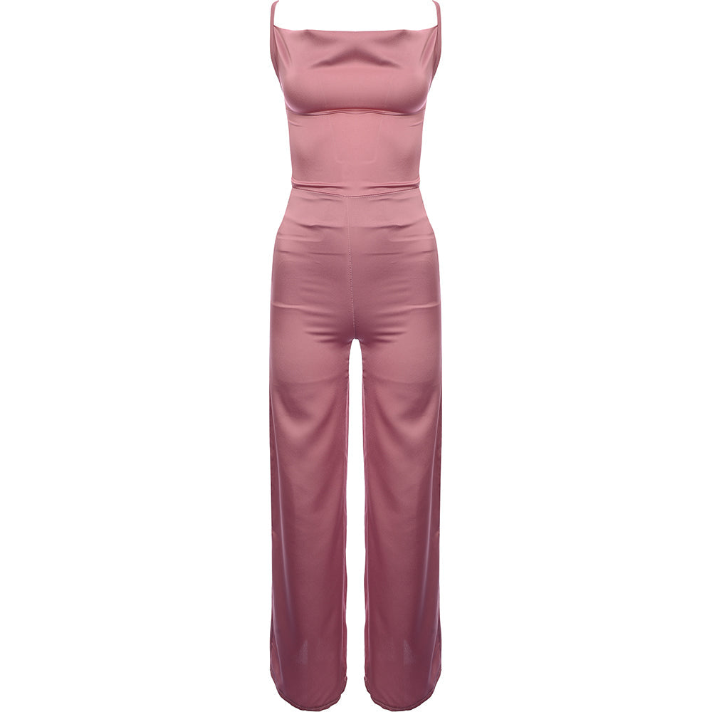 Rebellious Fashion Women s Pink Satin Cowl Neck Jumpsuit