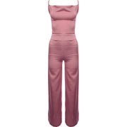 Rebellious Fashion Women's Pink Satin Cowl Neck Jumpsuit