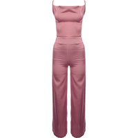 Rebellious Fashion Women's Pink Satin Cowl Neck Jumpsuit