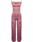 Rebellious Fashion Women's Pink Satin Cowl Neck Jumpsuit