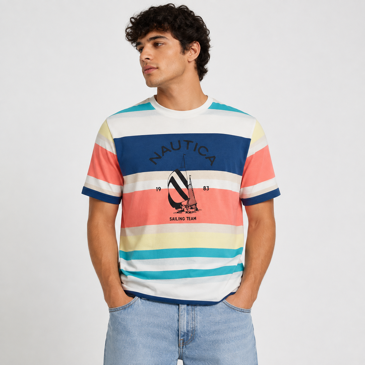 Nautica Men's Tuttle Oversized Stripe T-Shirt in Blue