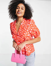 Nobody's Child Womens Oversized Collar Blouse In Pink Heart Print