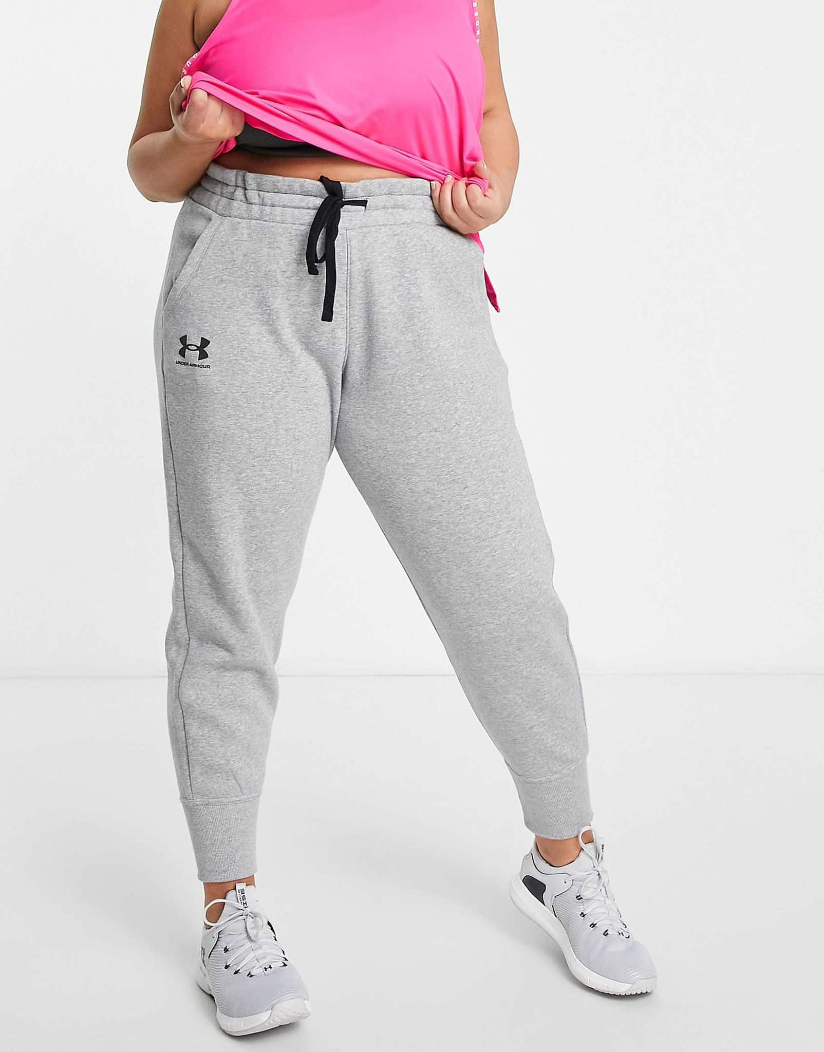 Under Armour Womens Plus Rival Fleece Joggers In Grey Marl