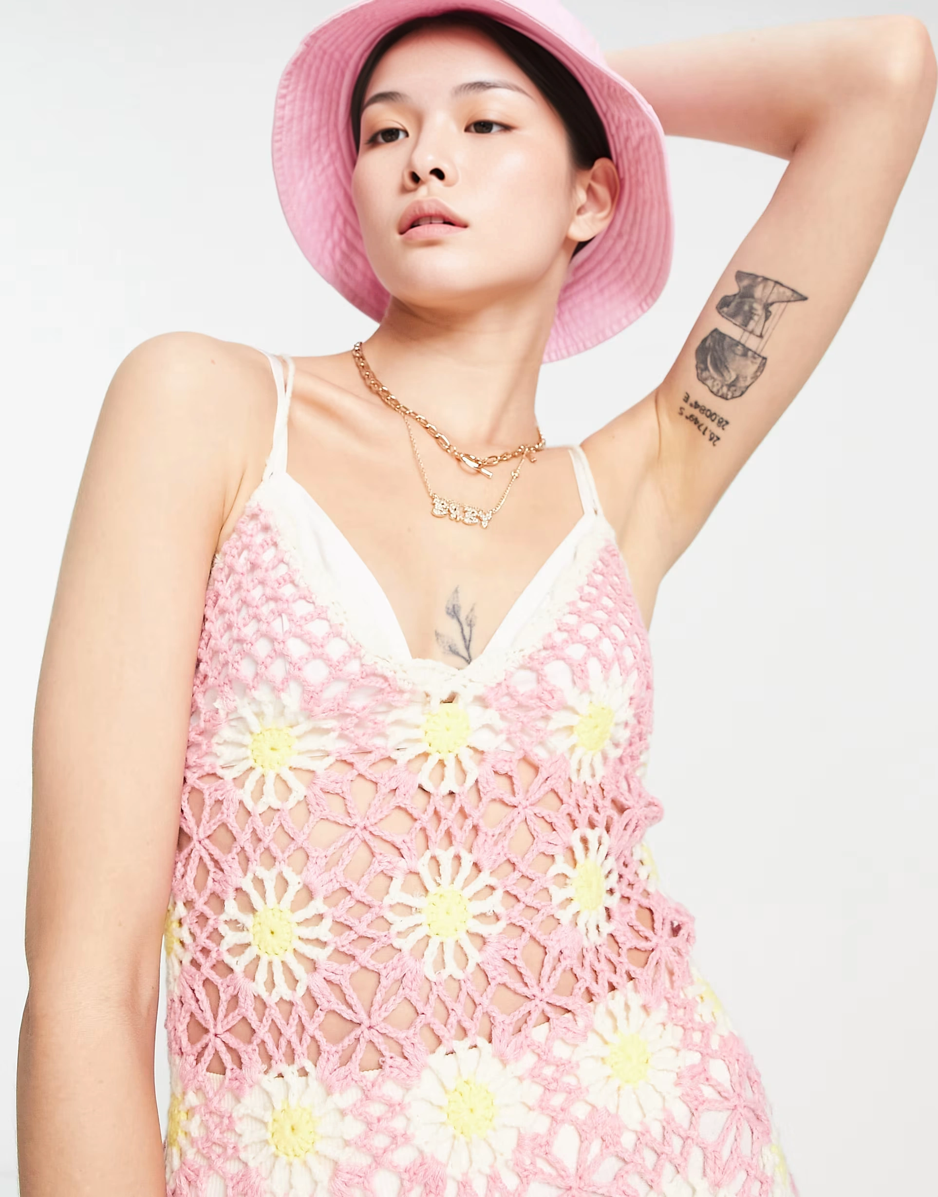 Daisy Street Womens Strappy Detail Retro Crochet Dress in Daisy Print