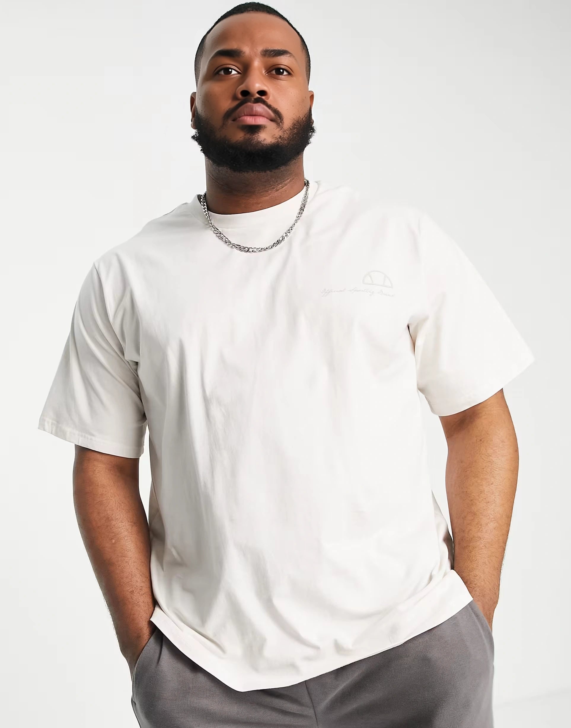 Mens Ellesse Plus T-Shirt Sweat With Back Print in Off White