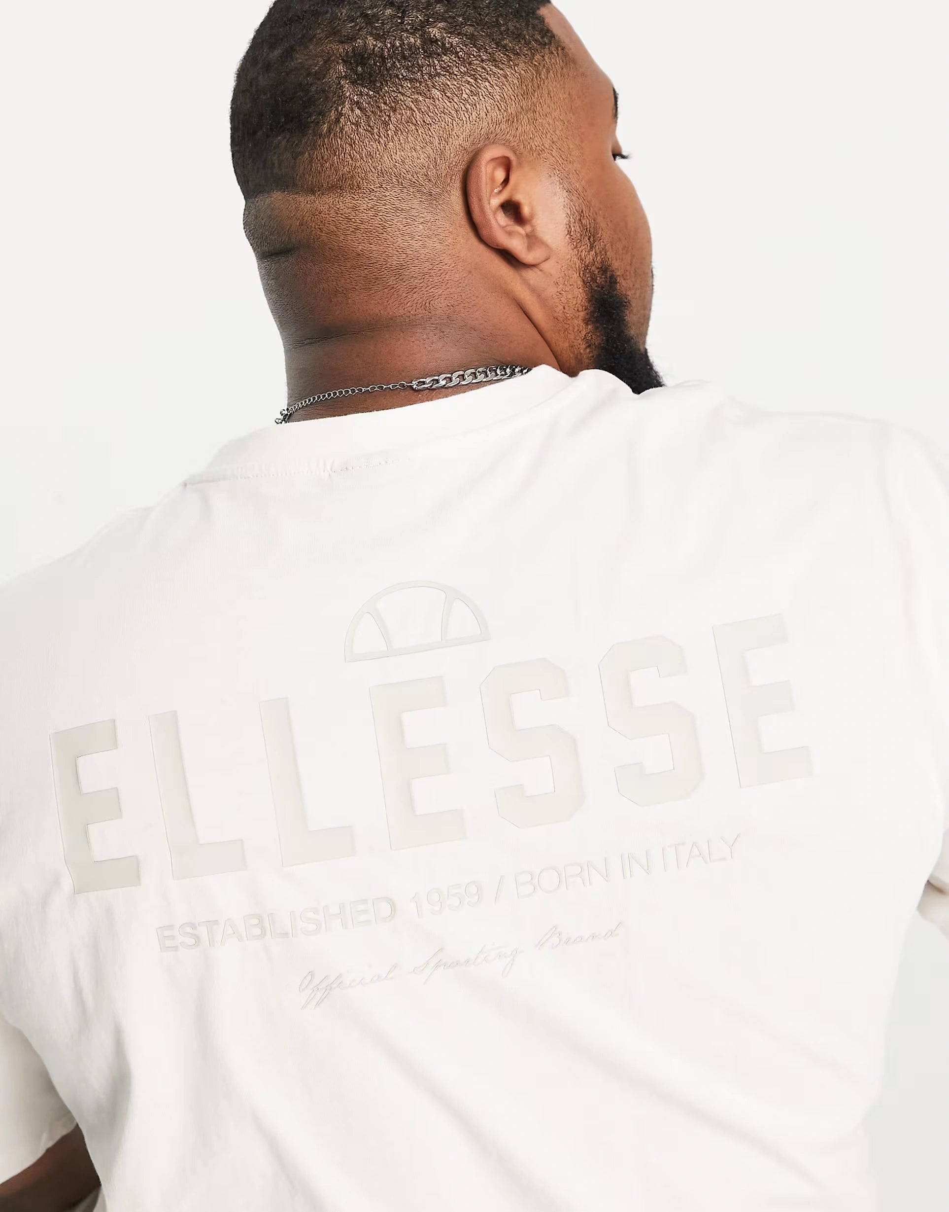 Mens Ellesse Plus T-Shirt Sweat With Back Print in Off White