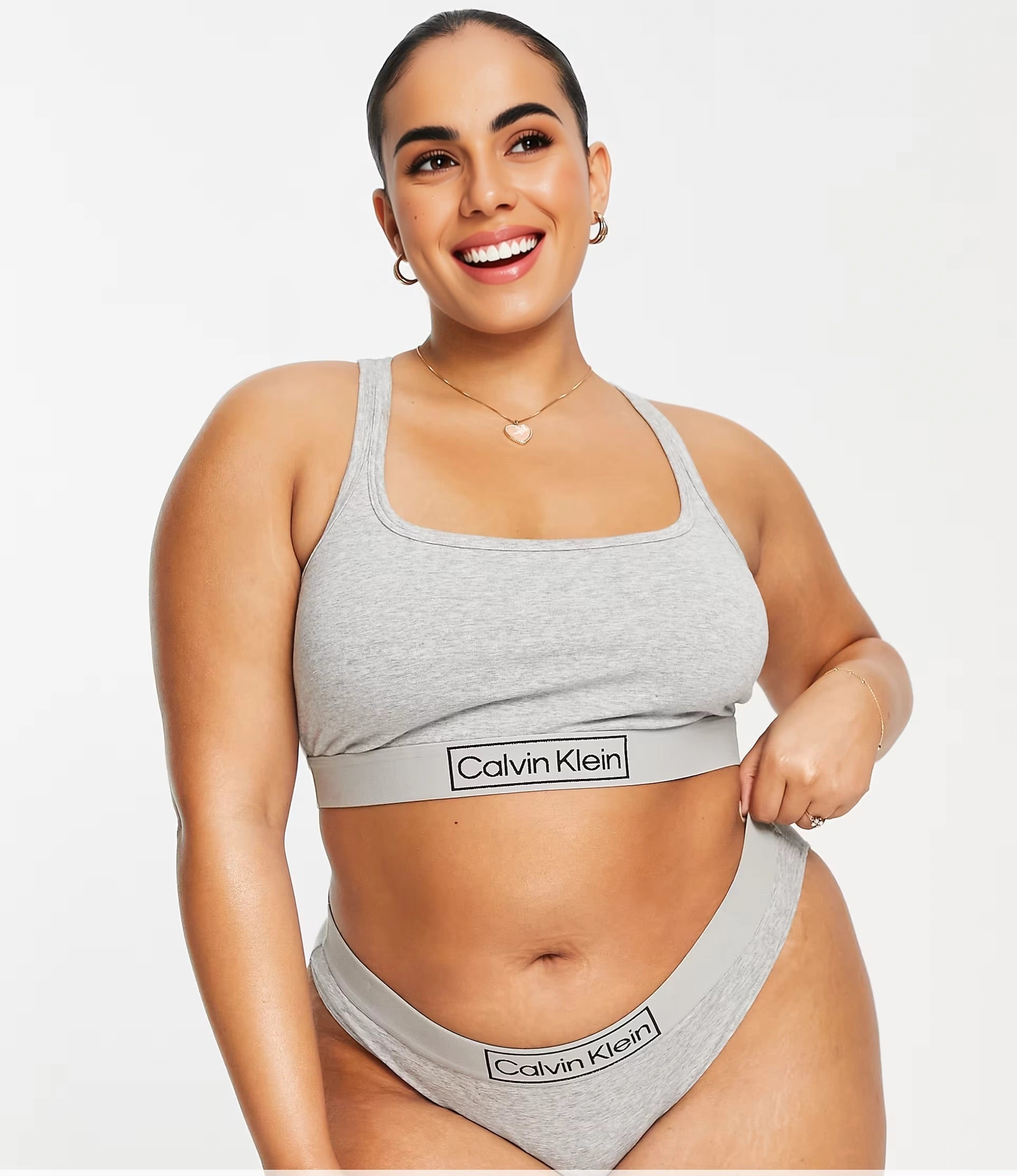 Calvin Klein Plus Size Reimagined Heritage Unlined Bralette in Grey