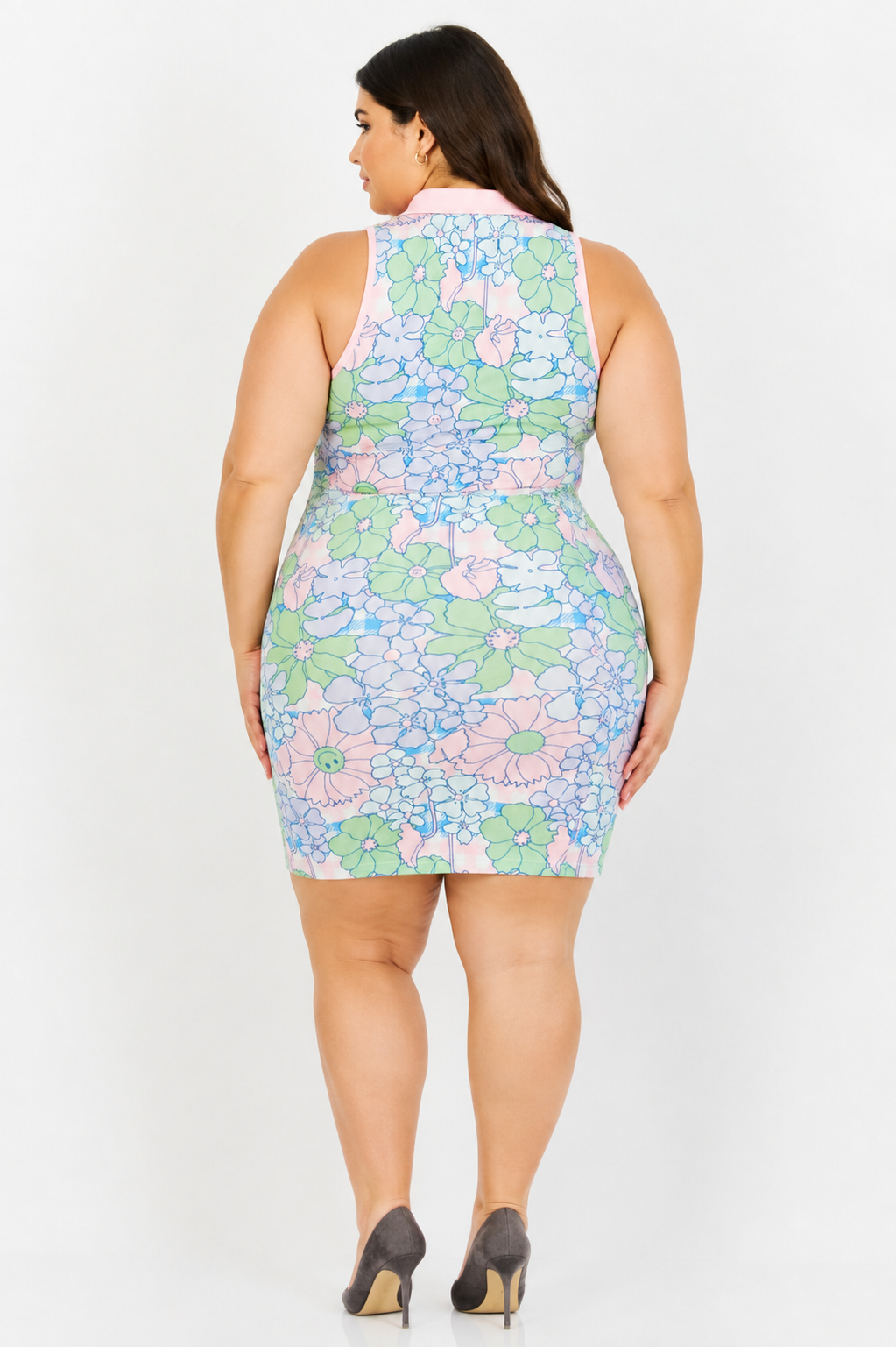 New Girl Order Womens Curve Floral Print Velour Button-Through Dress In Multi