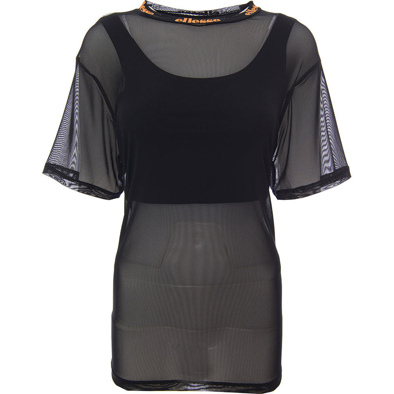 Ellesse Womens Black and Orange Mesh T-Shirt with Branding