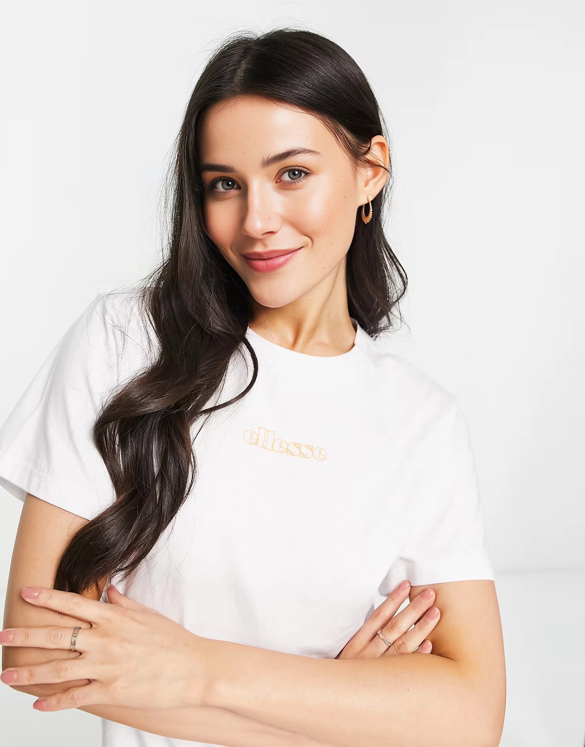 Womens Ellesse Boyfriend T-Shirt With Branding in White