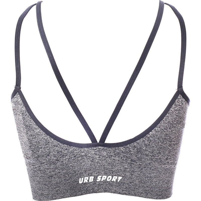 Urban Threads Womens Charcoal Grey Marl Seamless Sports Bralet with Strappy Back