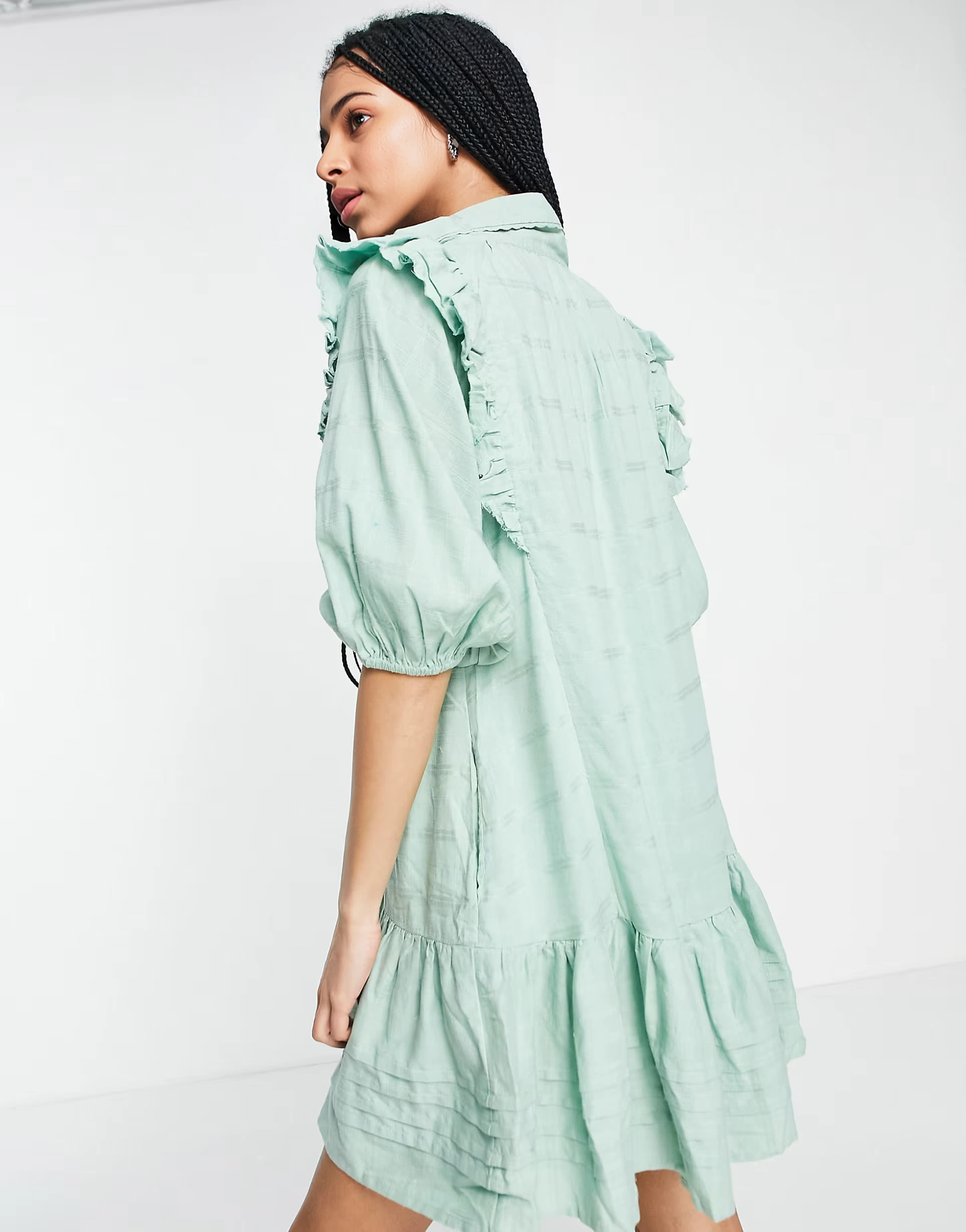 Free People Womens Elora Mini Dress in Green Check