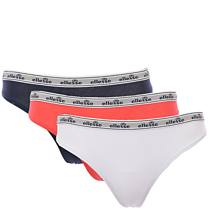 Ellesse Womens Multi Red Navy White 3-Pack Tangas