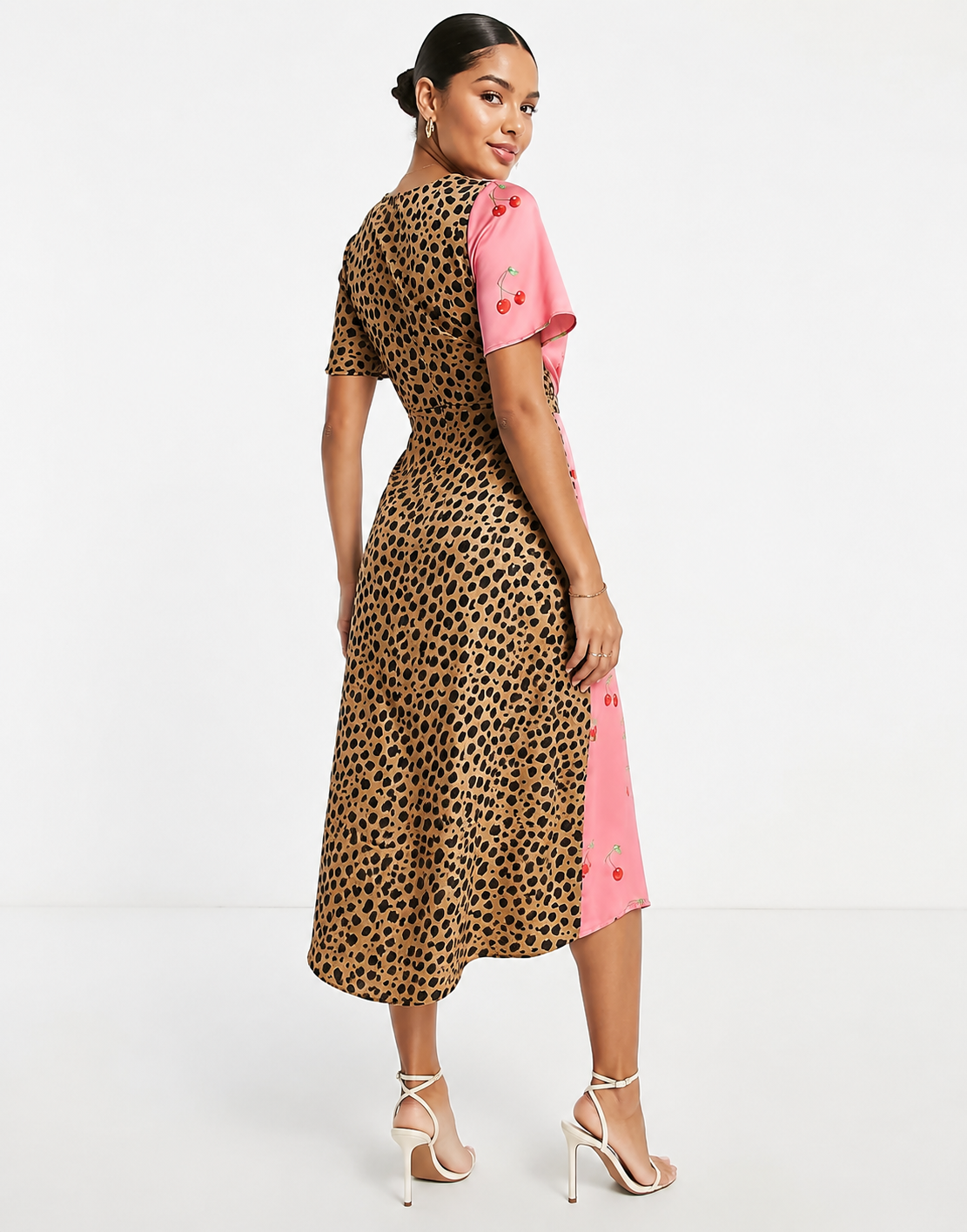 Never Fully Dressed Womens Contrast Wrap Midi Dress in Cherry Leopard Print