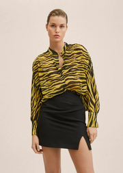 Mango Womens Satin Shirt in Yellow Zebra Print