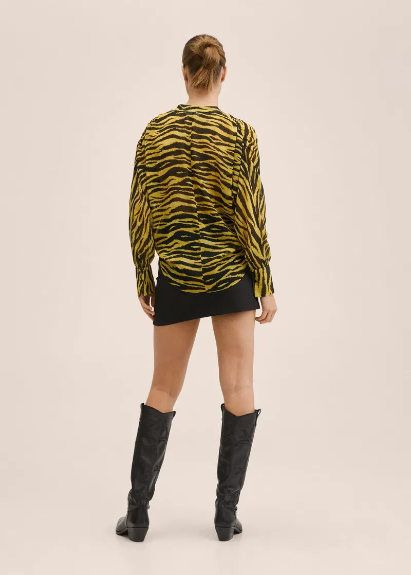 Mango Womens Satin Shirt in Yellow Zebra Print