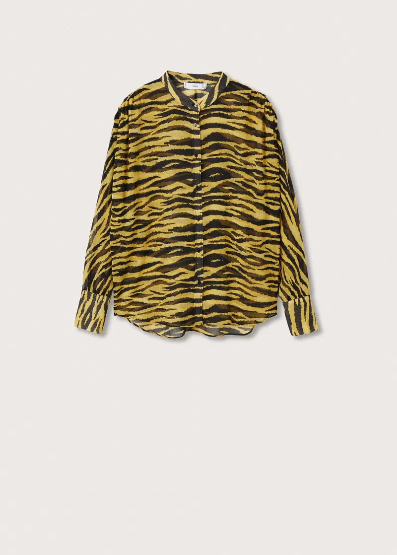 Mango Womens Satin Shirt in Yellow Zebra Print