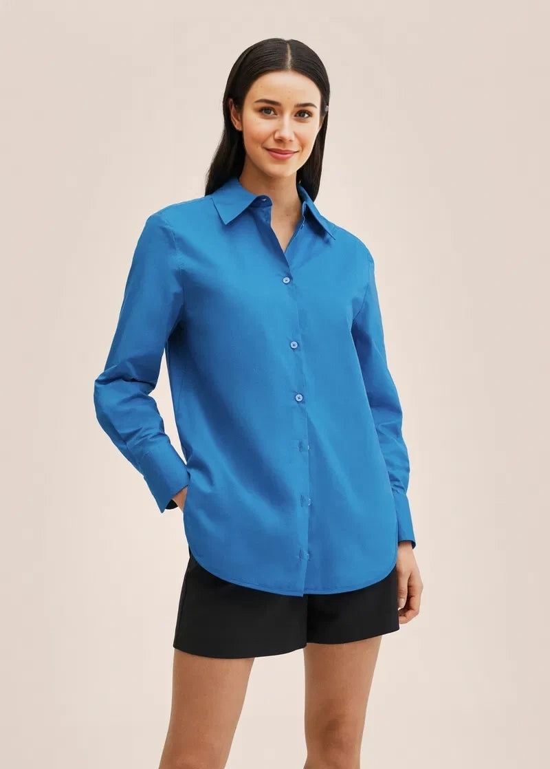 Mango Womens Oversized Shirt in Bright Blue
