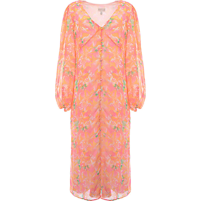 Pretty Lavish Women's Pink & Orange Floral Balloon Sleeve Midaxi Dress