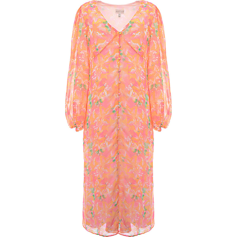 Pretty Lavish Women's Pink & Orange Floral Balloon Sleeve Midaxi Dress